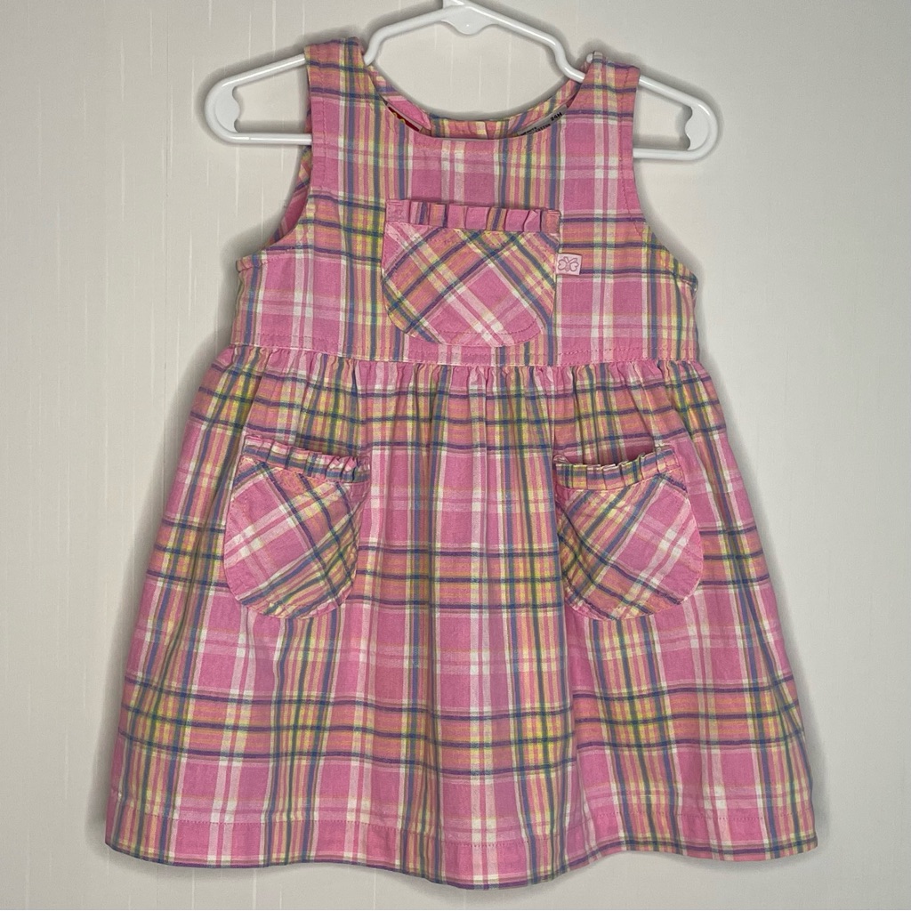 Vintage Mckids Pink Plaid Pocket Cotton Jumper Dress Size 24 Months